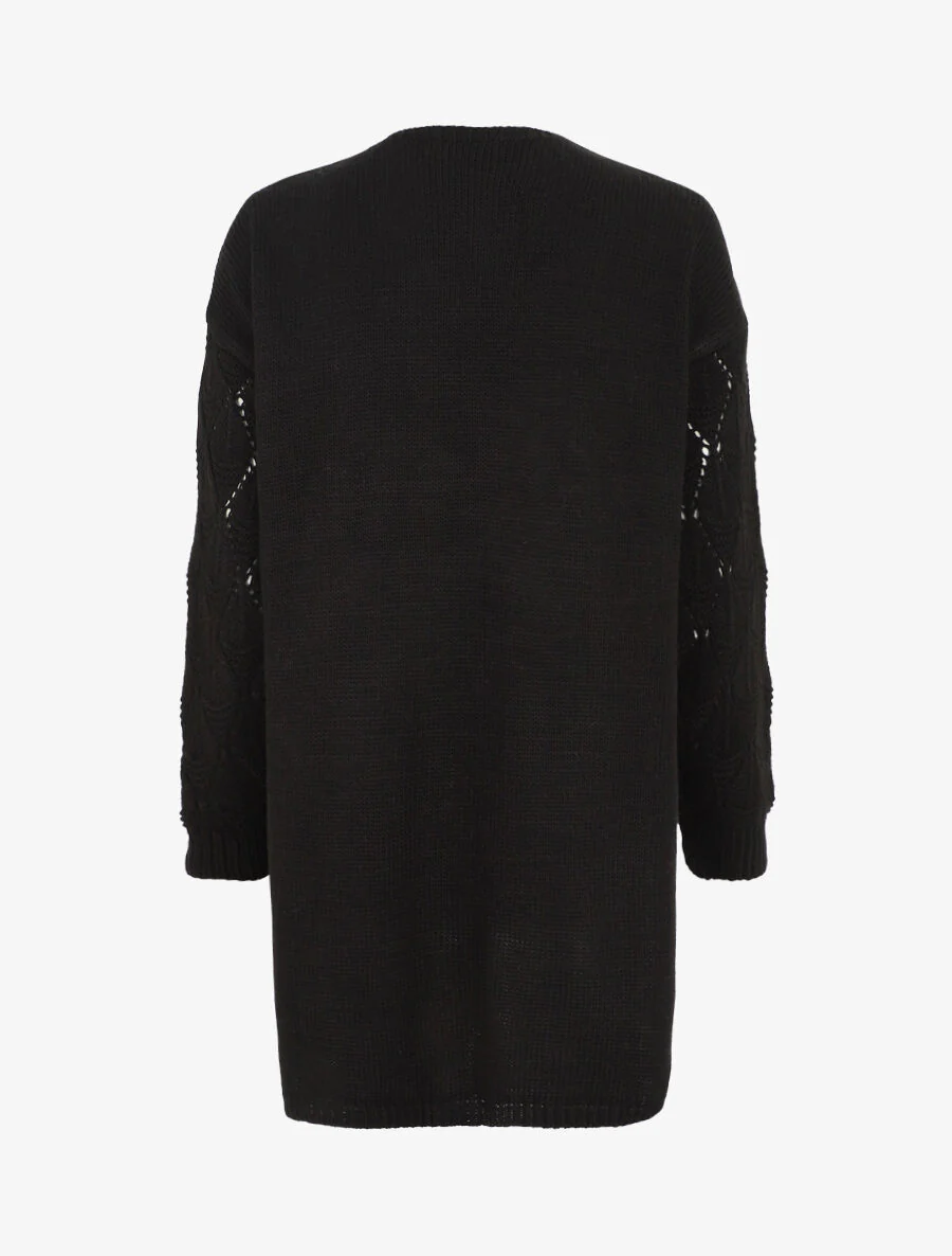Gilet long uni en maille fine - Noir - Image 2