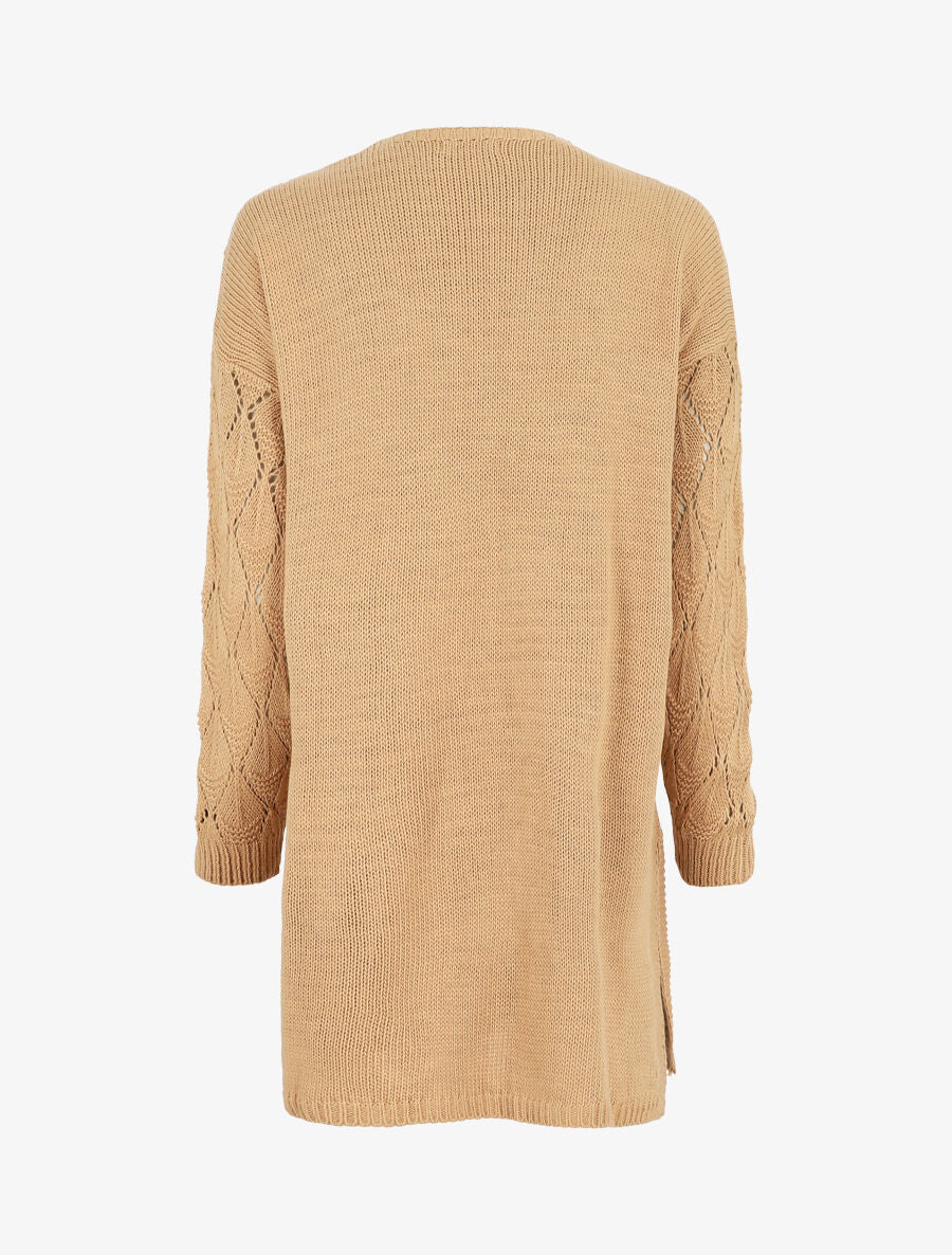 Gilet long uni en maille fine - Camel - Image 2