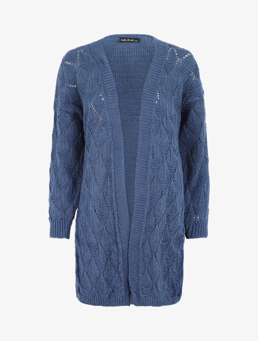 Gilet long uni en maille fine - Bleu