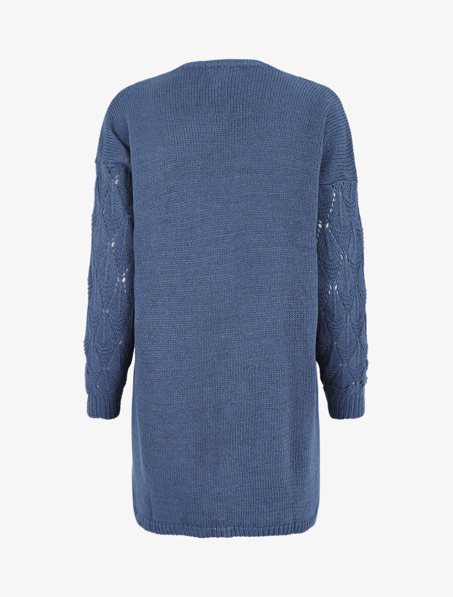 Gilet long uni en maille fine - Bleu - Image 2