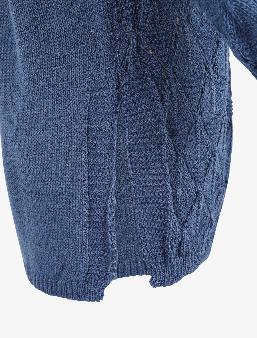 Gilet long uni en maille fine - Bleu - Image 3