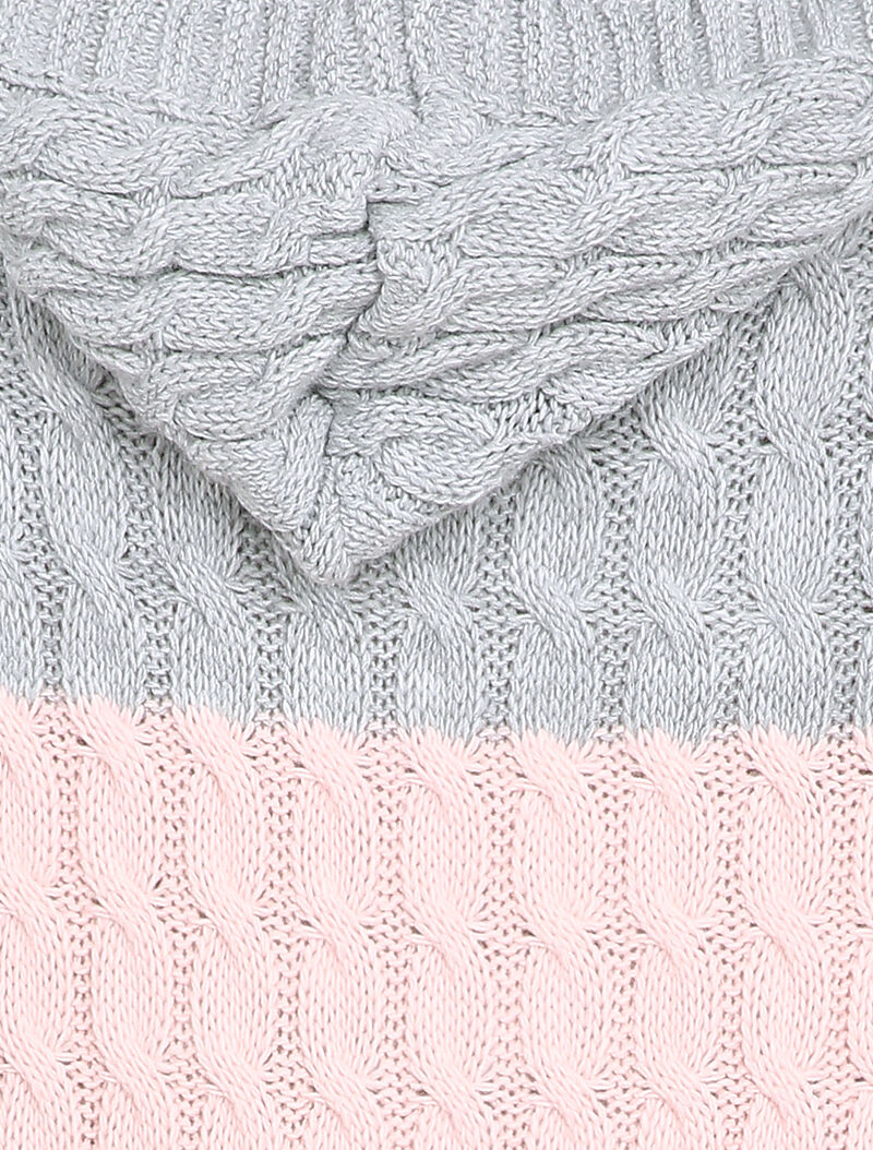 Gilet mi-long à capuche en maille tressée rayée - Rose - Image 3