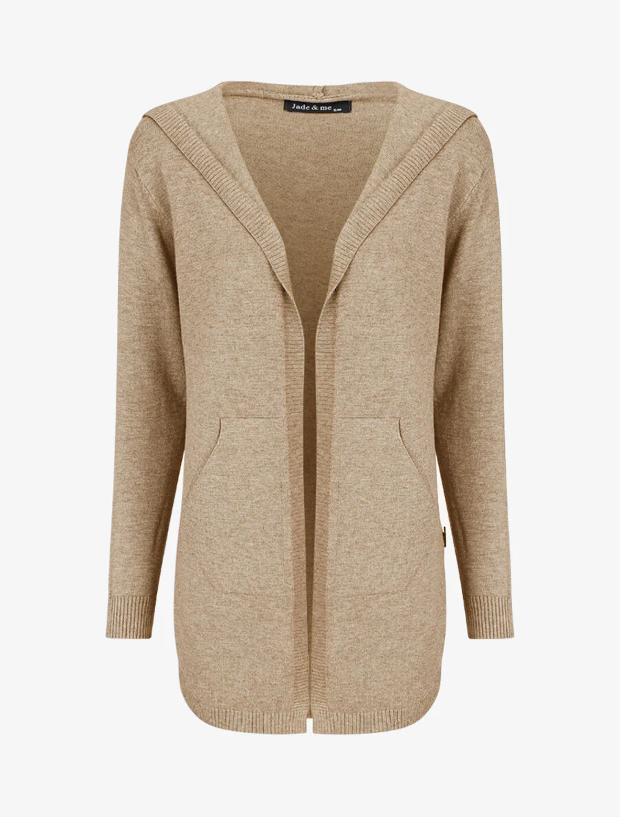 Gilet mi-long à capuche et boutons décoratifs - Beige