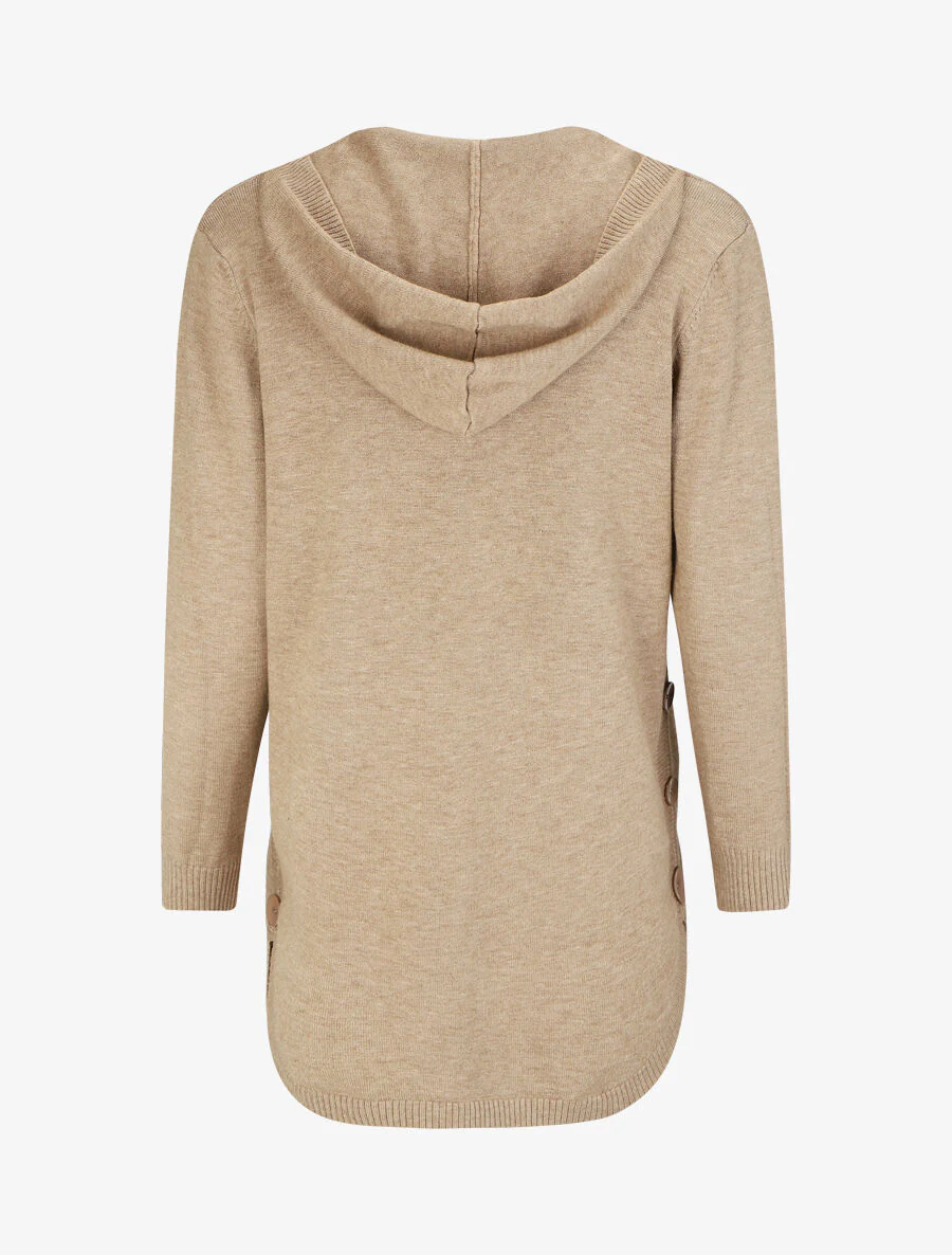 Gilet mi-long à capuche et boutons décoratifs - Beige - Image 2