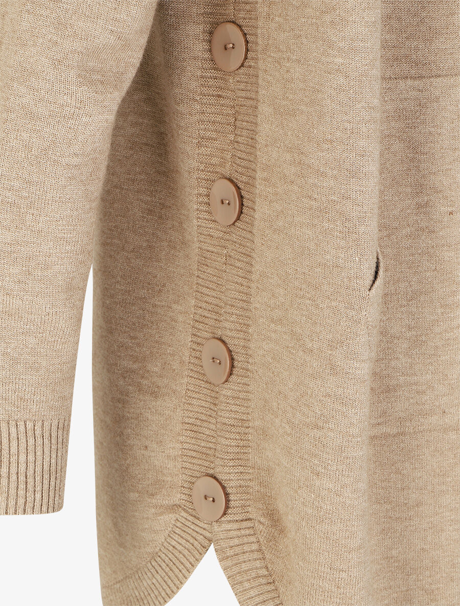 Gilet mi-long à capuche et boutons décoratifs - Beige - Image 3