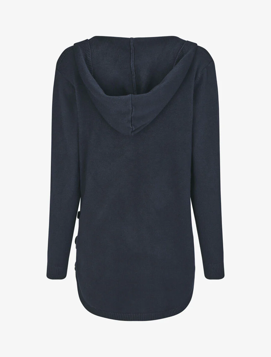 Gilet mi-long à capuche et boutons décoratifs - Marine - Image 2