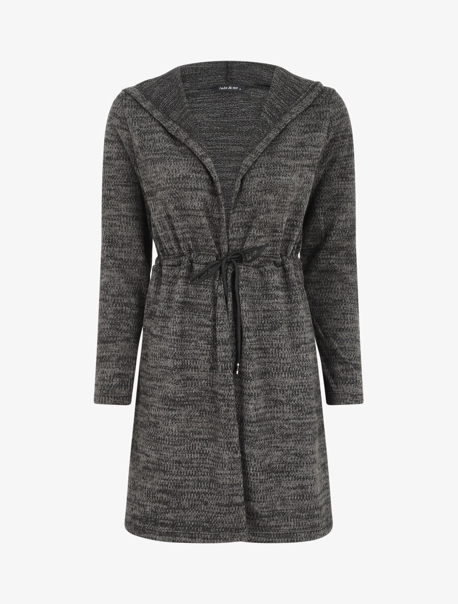 Gilet mi-long à capuche et liens - Noir