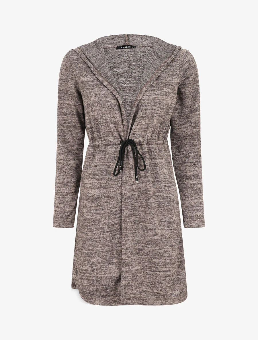Gilet mi-long à capuche et liens - Taupe
