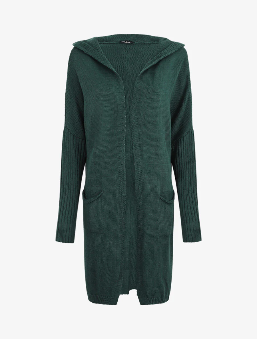 Gilet mi-long à capuche - Vert sapin