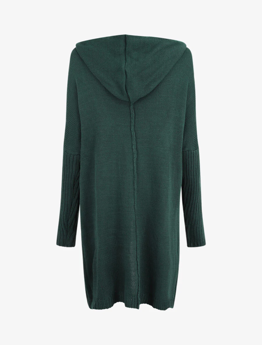 Gilet mi-long à capuche - Vert sapin - Image 2