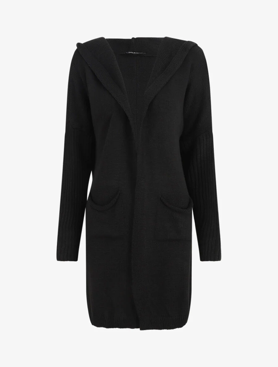 Gilet mi-long à capuche - Noir