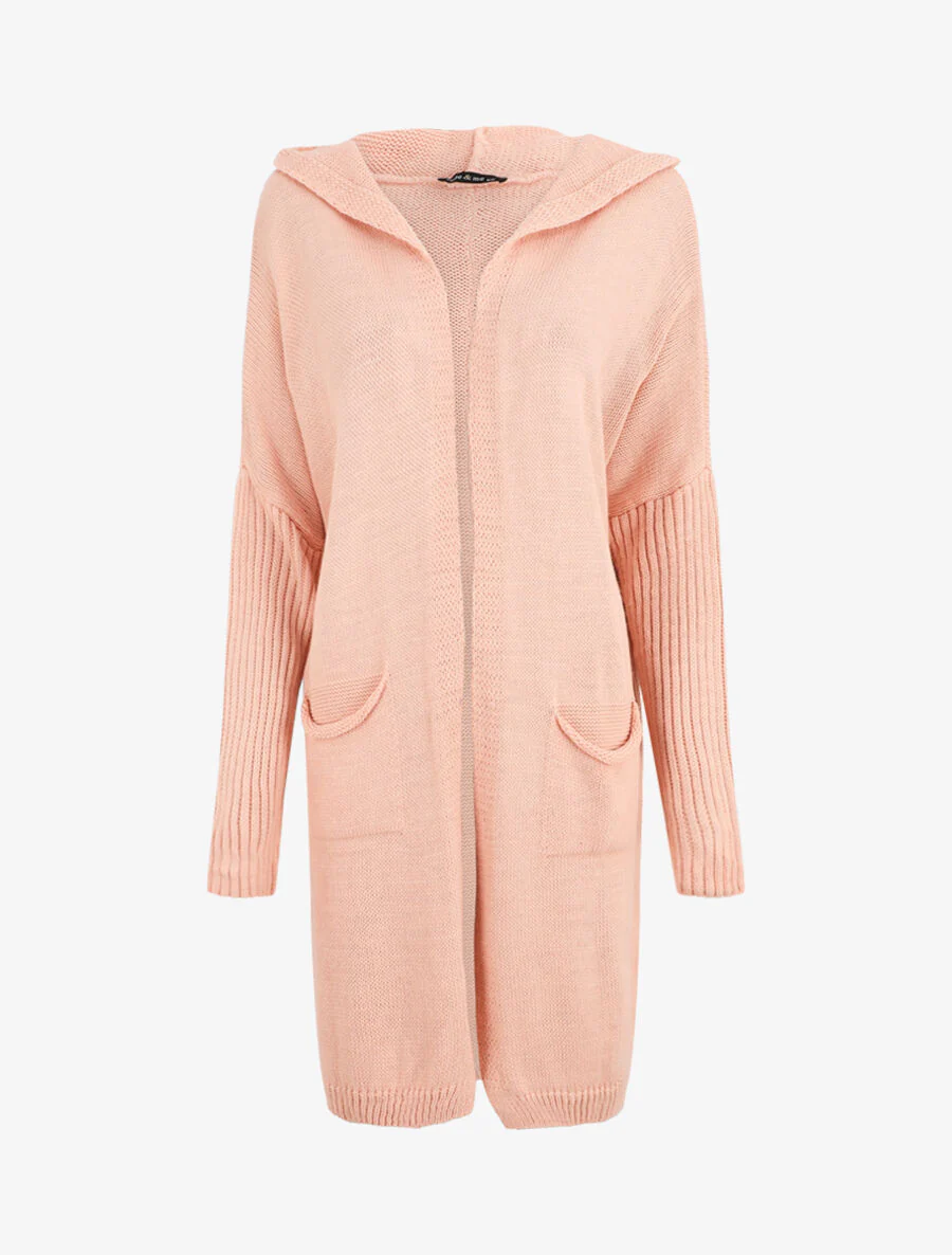 Gilet mi-long à capuche - Rose