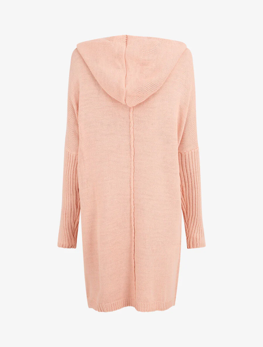 Gilet mi-long à capuche - Rose - Image 2