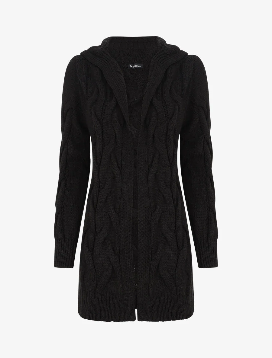 Gilet mi-long à capuche - Noir