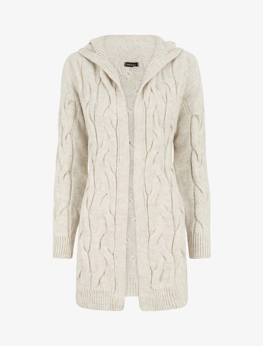 Gilet mi-long à capuche - Beige
