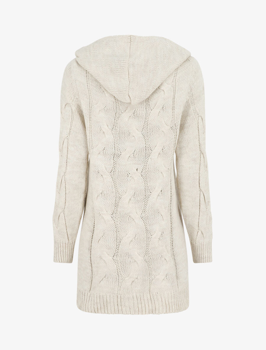 Gilet mi-long à capuche - Beige - Image 2