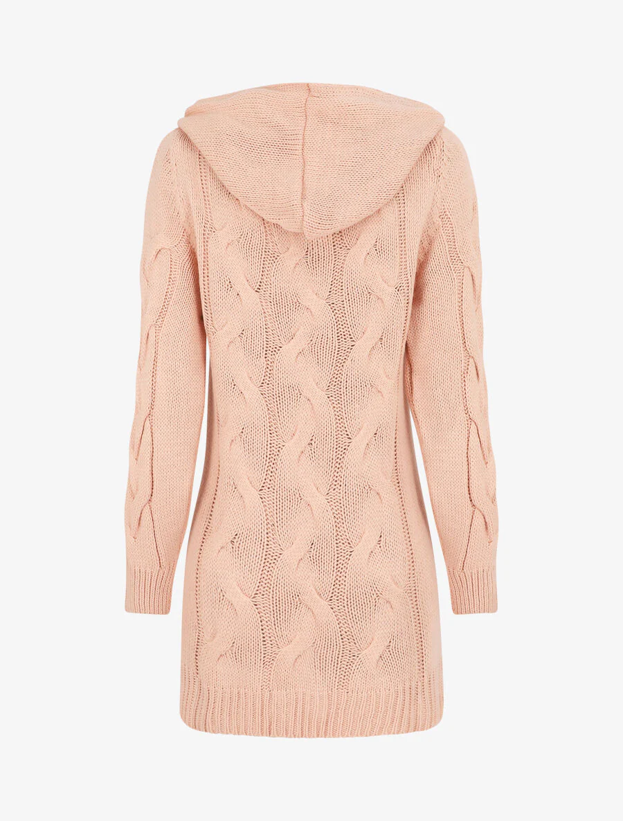 Gilet mi-long à capuche - Rose poudré - Image 2