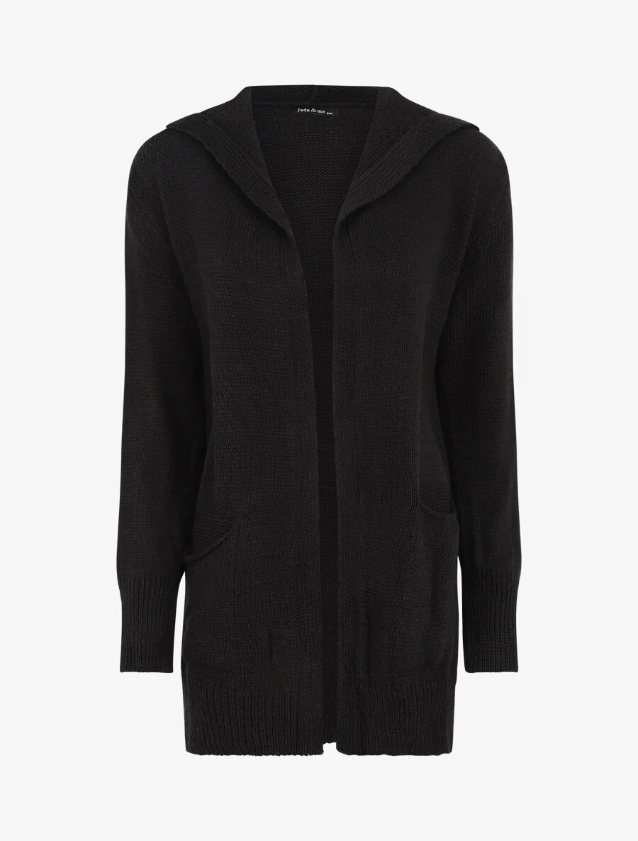 Gilet mi-long à capuche - Noir