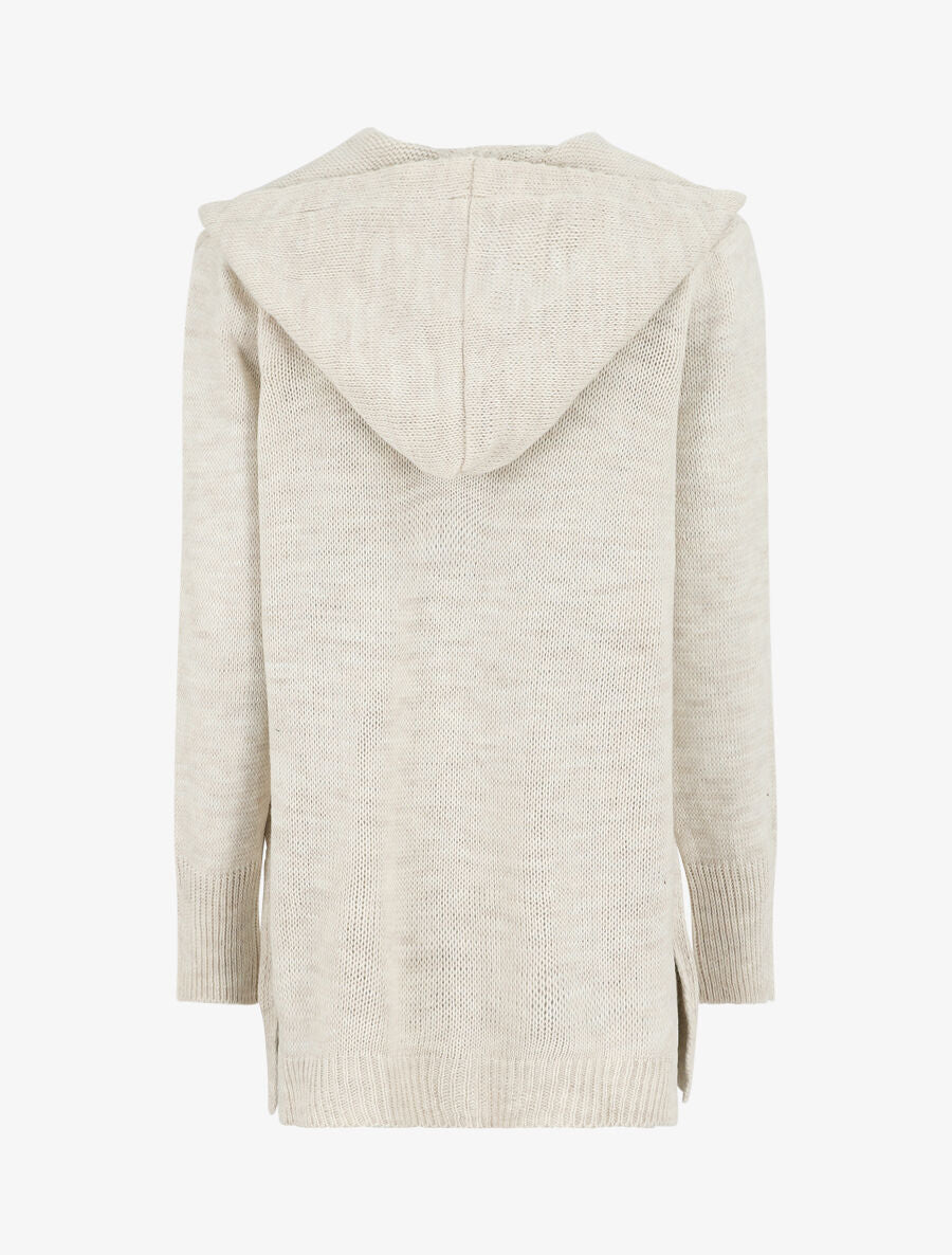 Gilet mi-long à capuche - Beige - Image 2