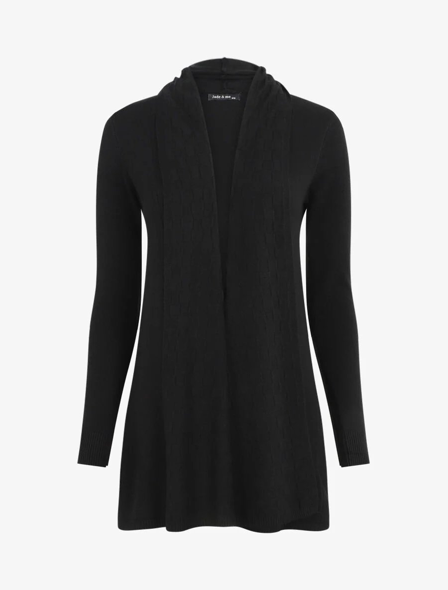 Gilet mi-long à col châle damier - Noir