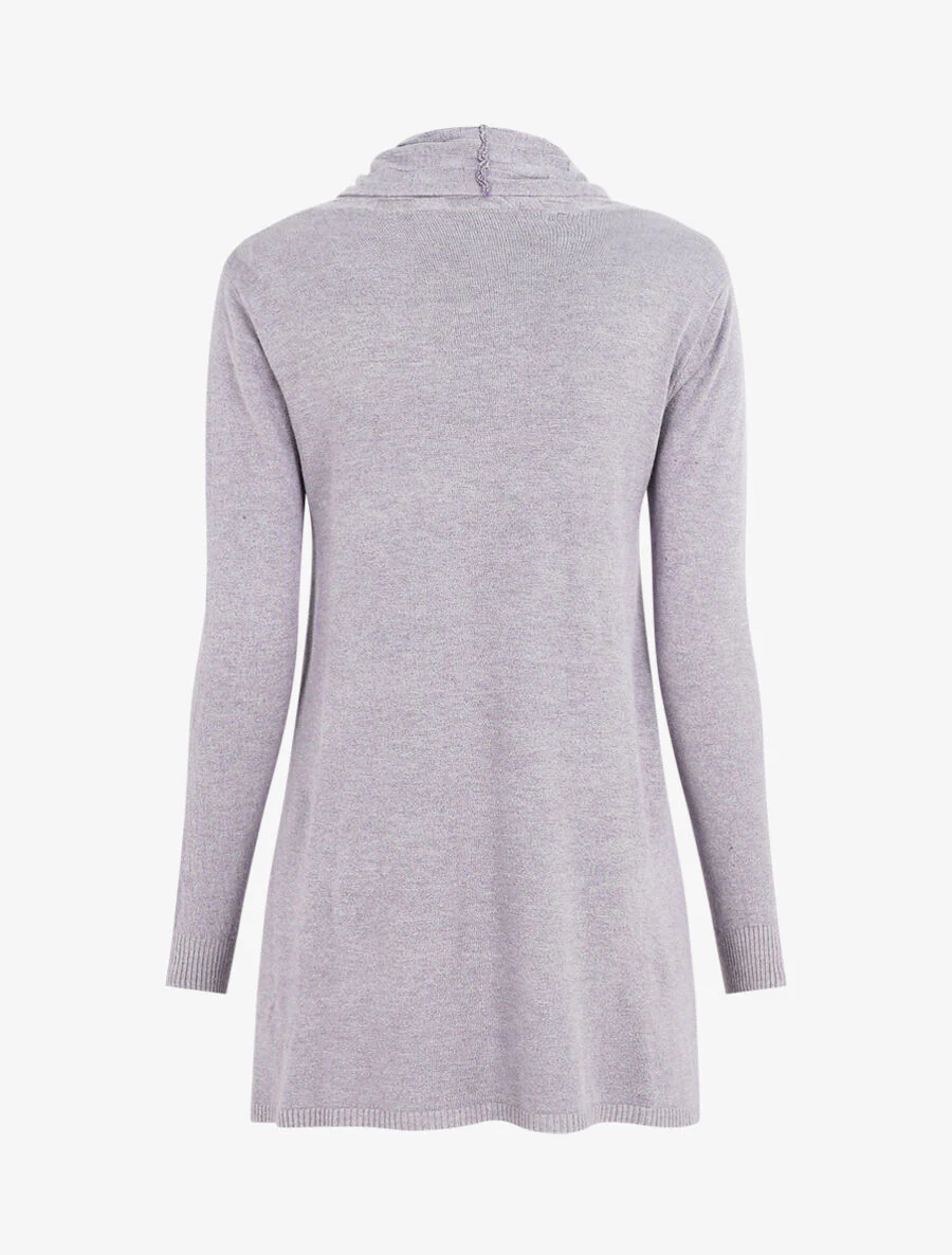 Gilet mi-long à col châle damier - Gris clair - Image 2