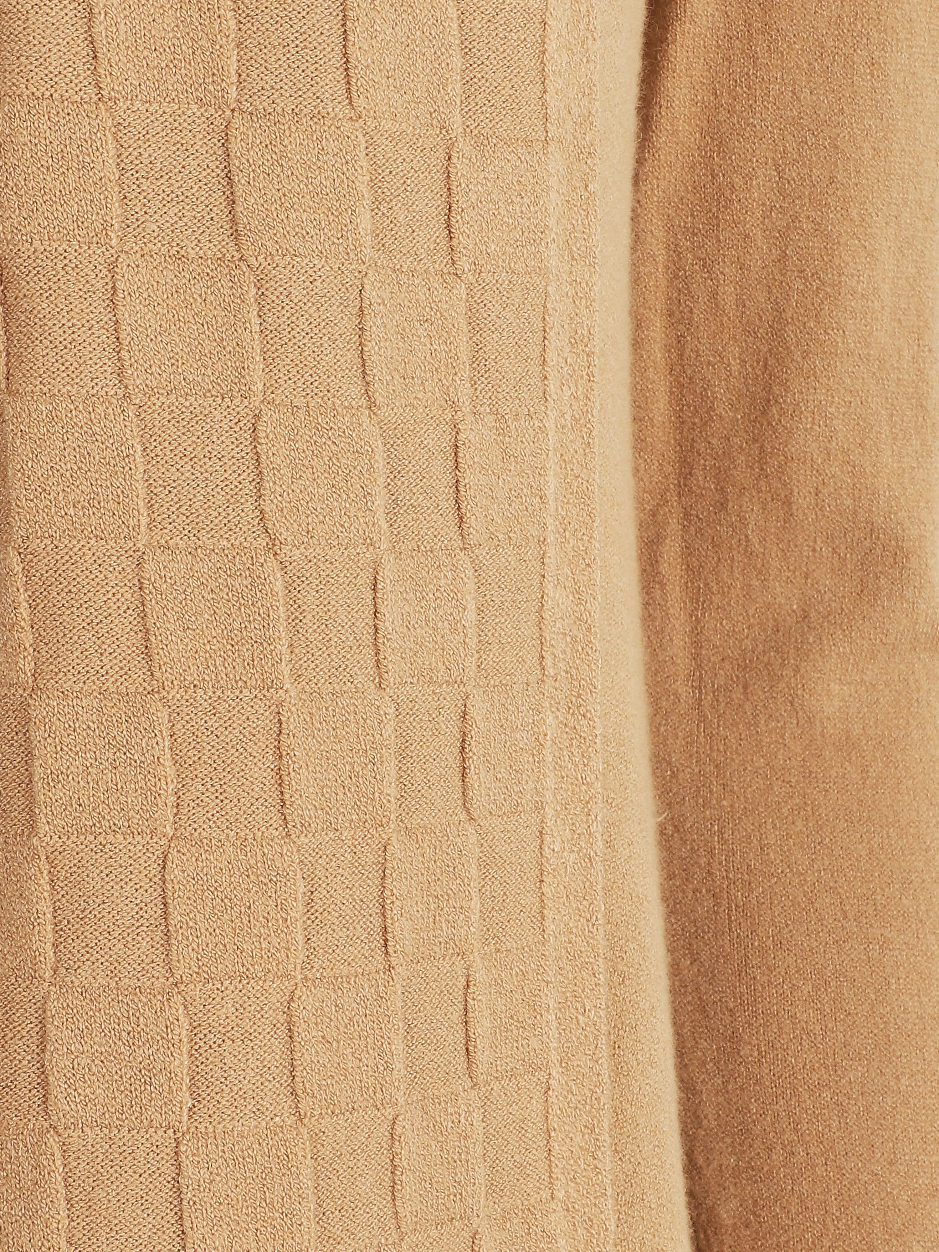 Gilet mi-long à col châle damier - Beige - Image 3