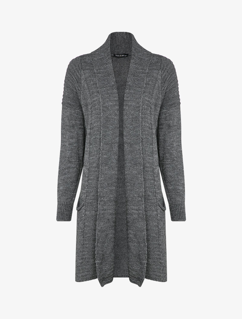 Gilet mi-long à col châle - Gris foncé