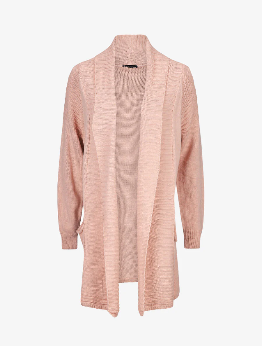 Gilet mi-long à col châle - Rose