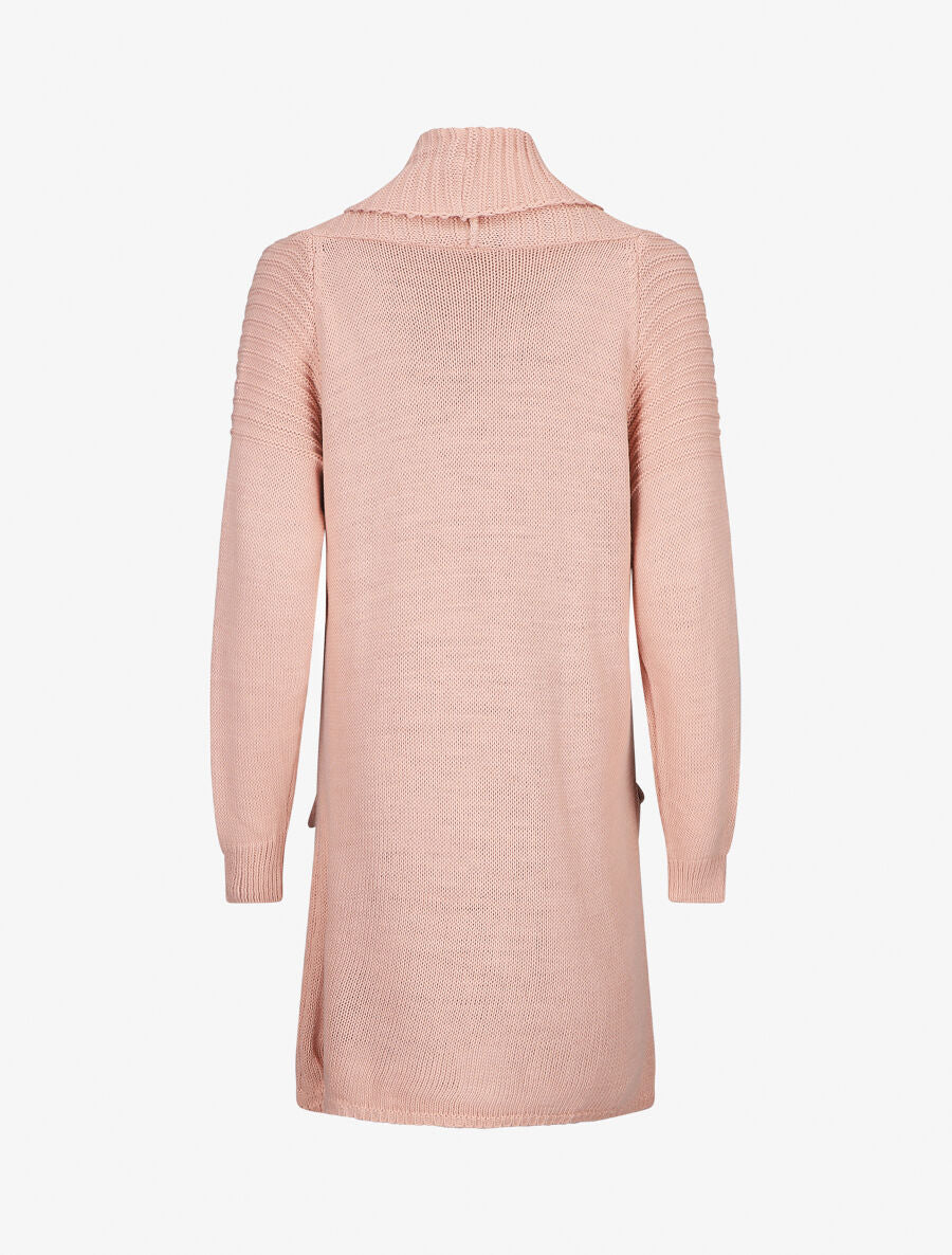 Gilet mi-long à col châle - Rose - Image 2