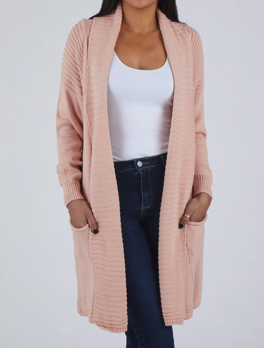 Gilet mi-long à col châle - Rose - Image 4
