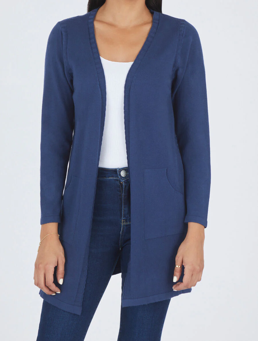 Gilet mi-long à manches longues - Bleu - Image 4