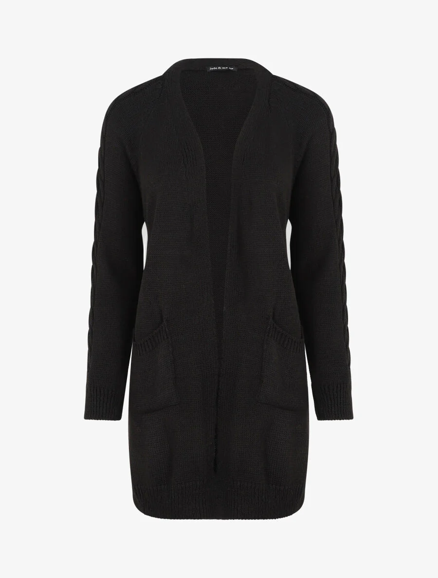 Gilet mi-long à poches plaquées - Noir
