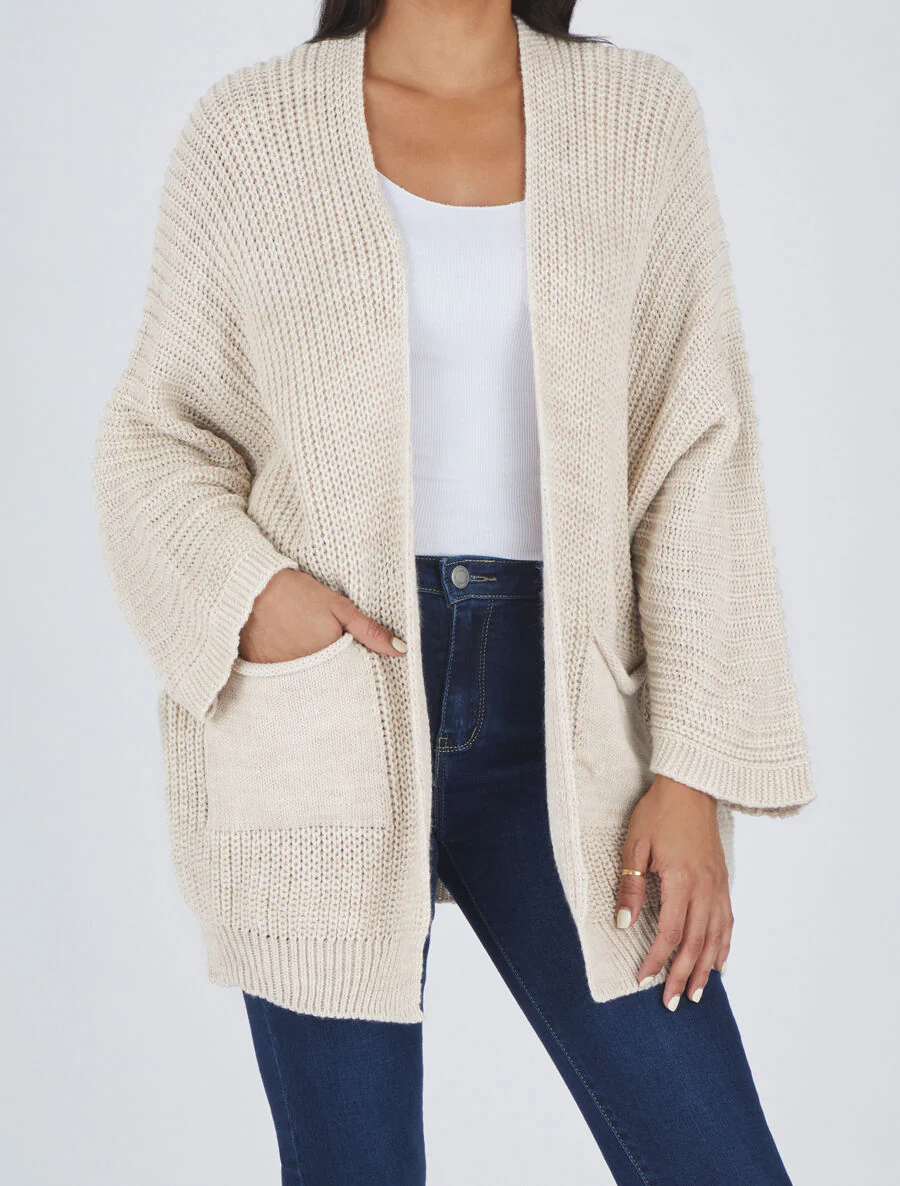 Gilet mi-long ample - Beige - Image 4