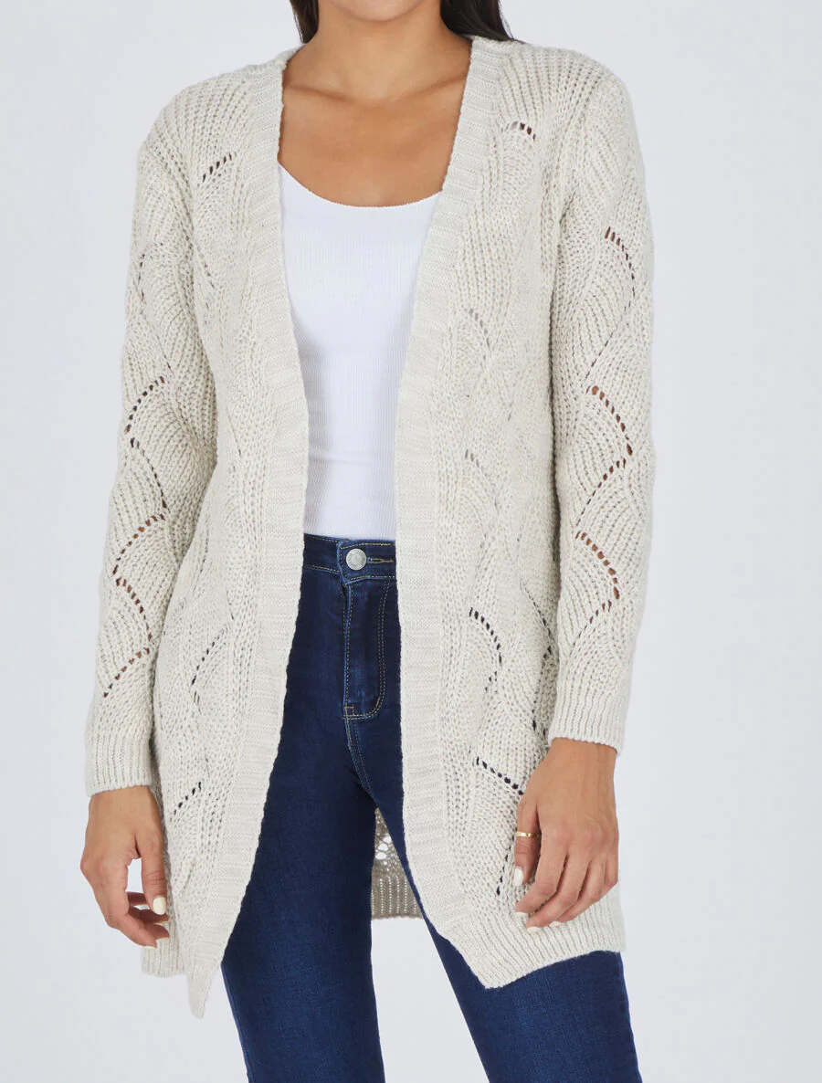 Gilet mi-long classique à bord côtelés - Beige - Image 4