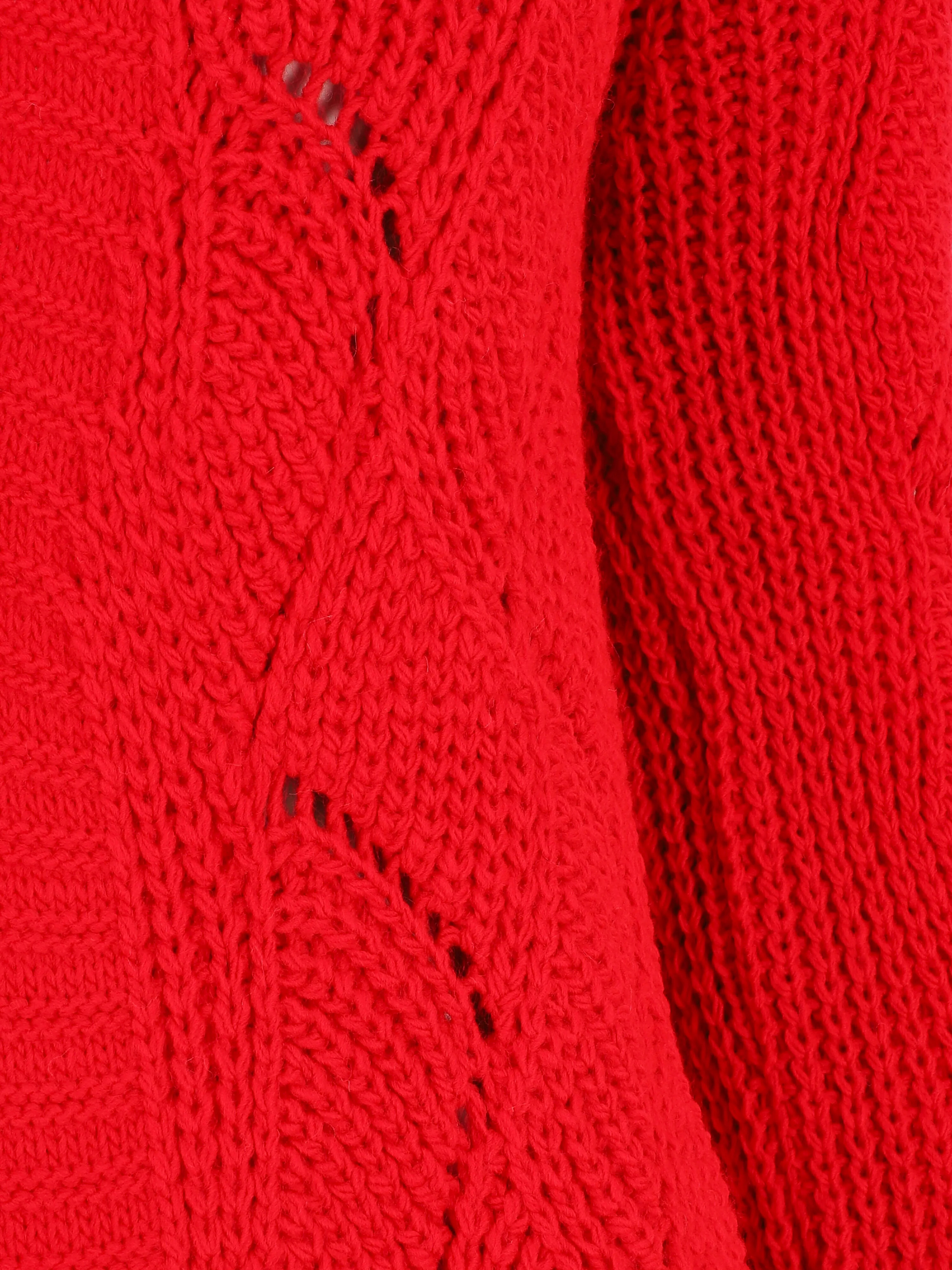 Gilet mi-long classique à bord côtelés - Rouge - Image 3