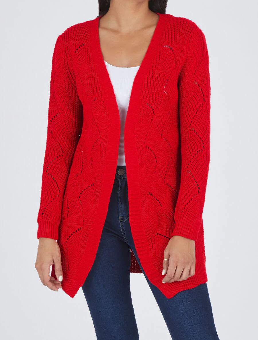 Gilet mi-long classique à bord côtelés - Rouge - Image 4
