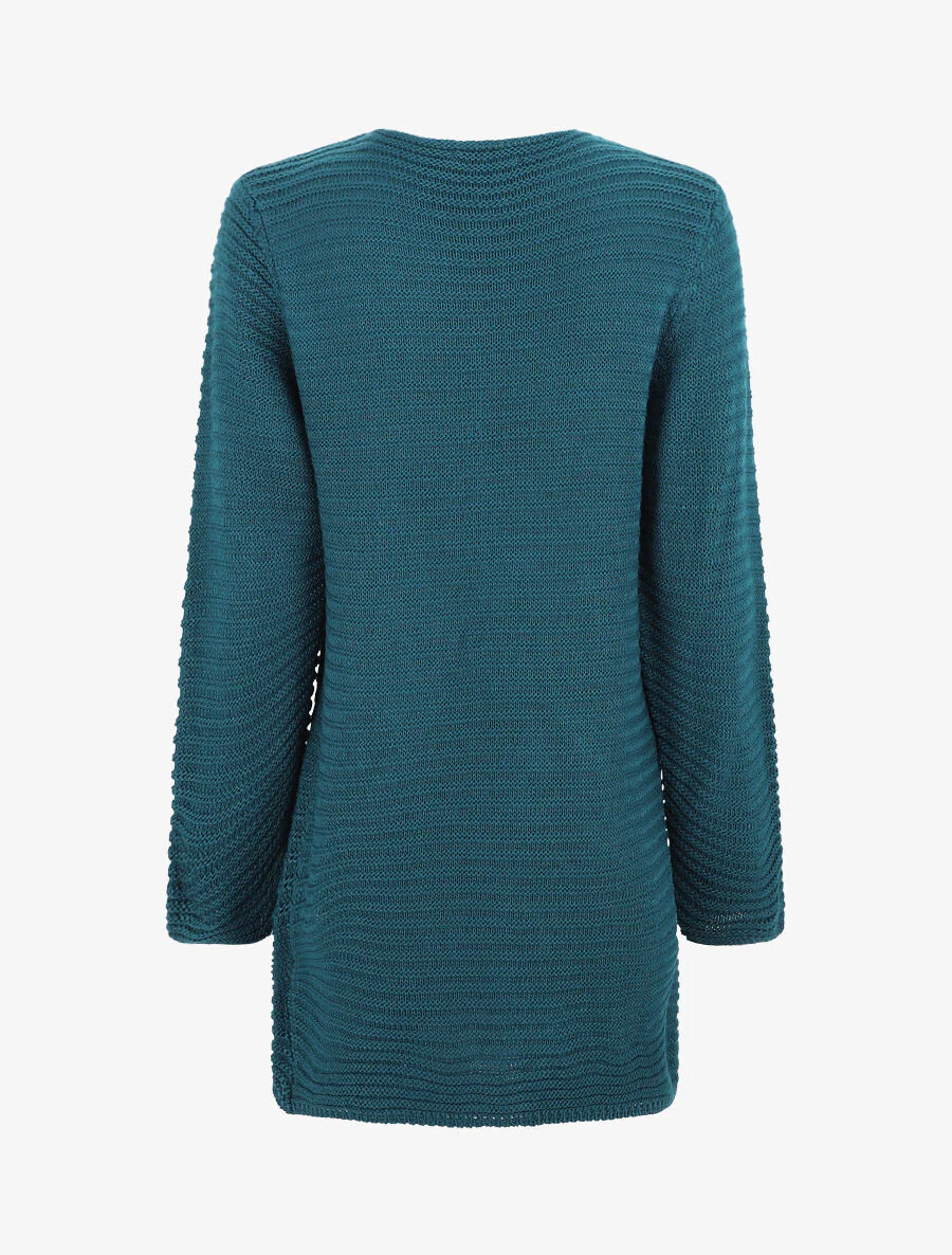 Gilet mi-long côtelé - Bleu canard - Image 2