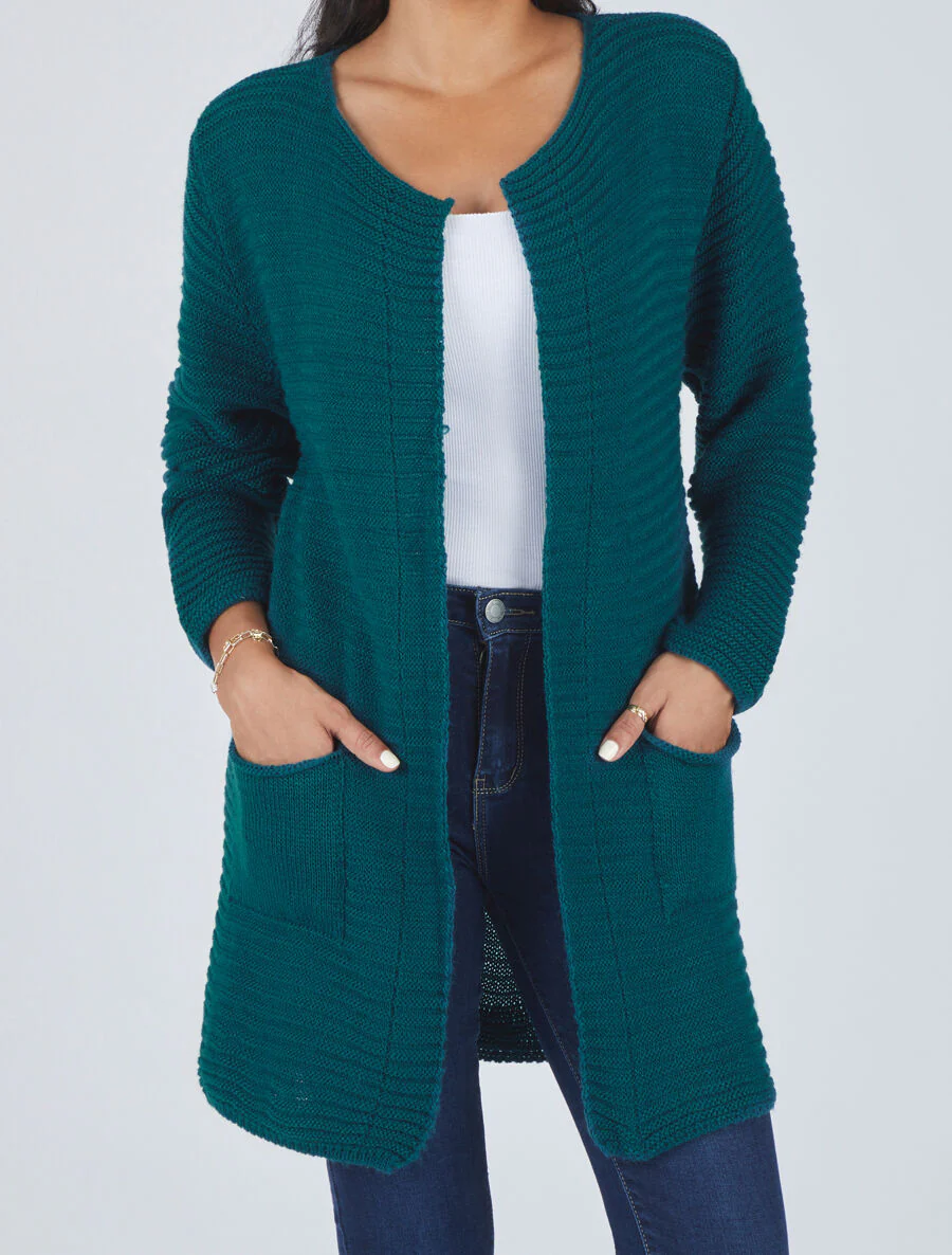 Gilet mi-long côtelé - Bleu canard - Image 4