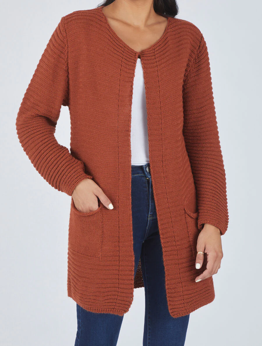 Gilet mi-long côtelé - Rouille - Image 4