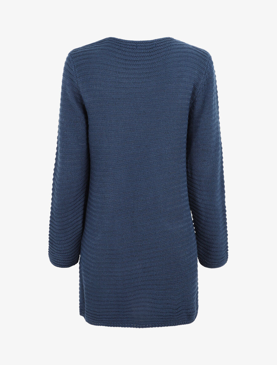Gilet mi-long côtelé - Bleu foncé - Image 2