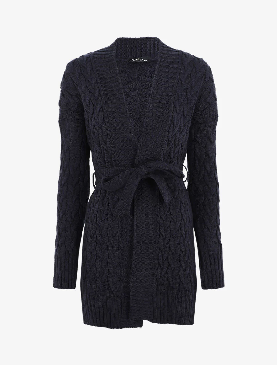 Gilet mi-long ouvert à col châle - Bleu nuit