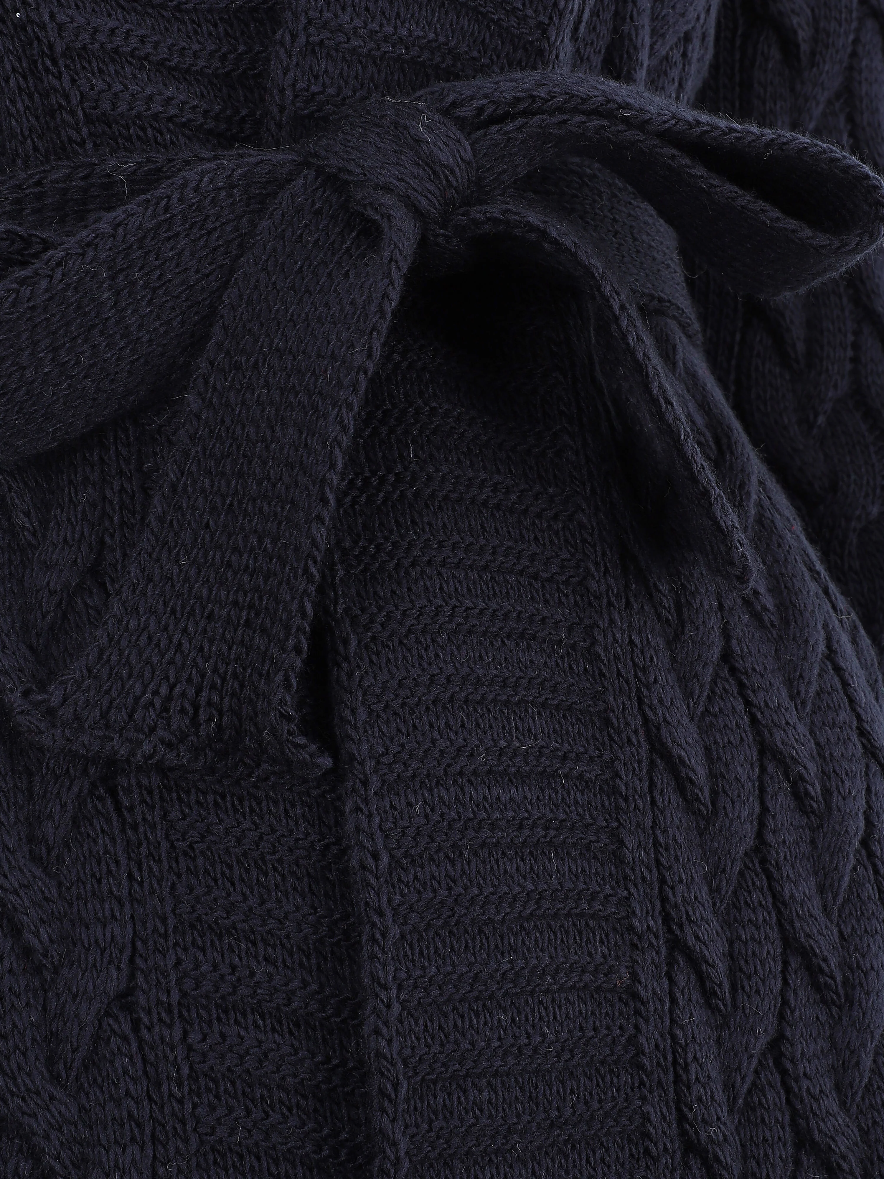 Gilet mi-long ouvert à col châle - Bleu nuit - Image 3