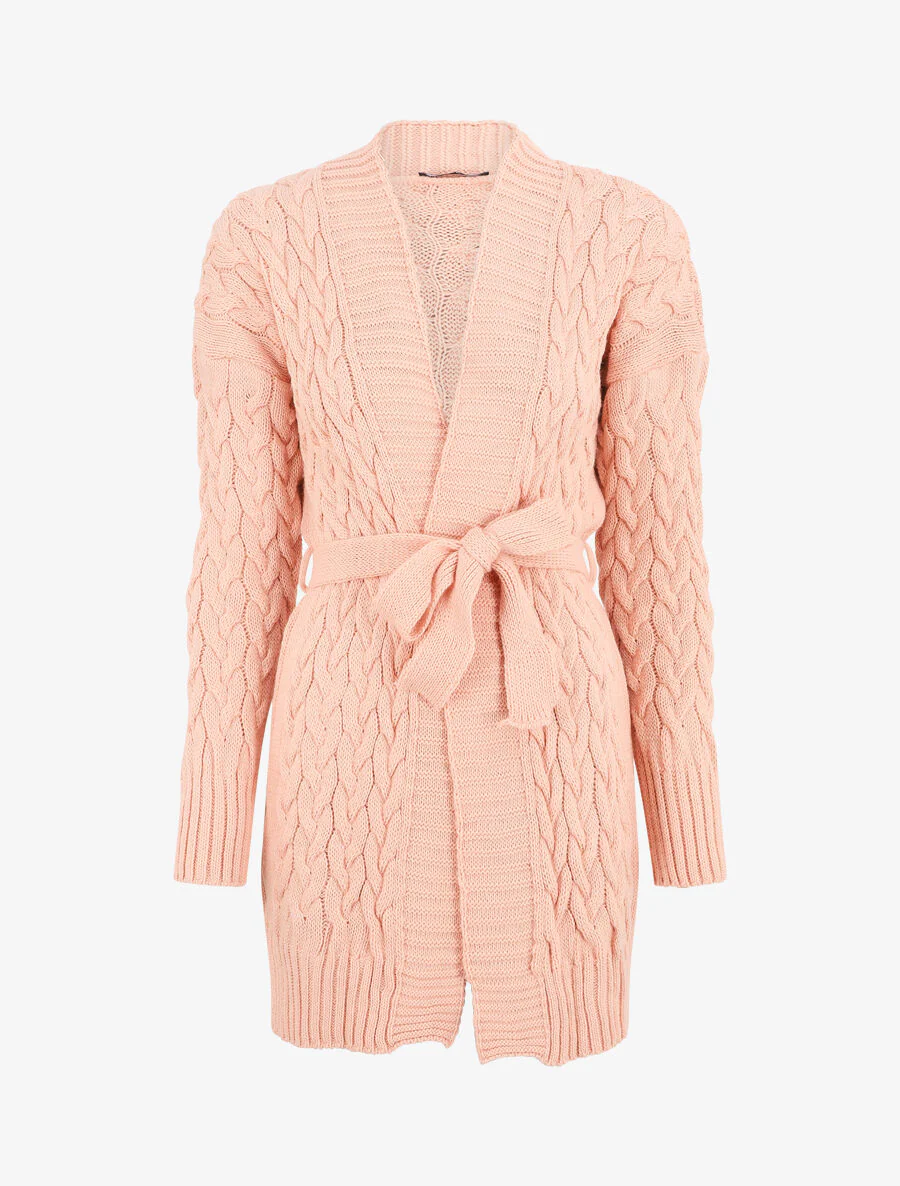 Gilet mi-long ouvert à col châle - Rose