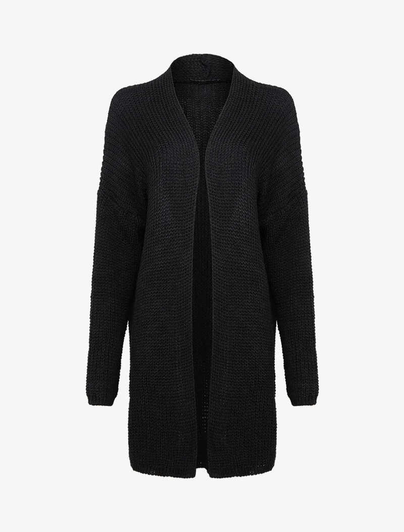Gilet mi-long ouvert à col droit - Noir