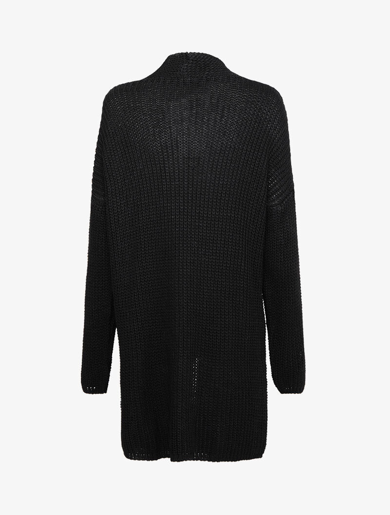 Gilet mi-long ouvert à col droit - Noir - Image 2