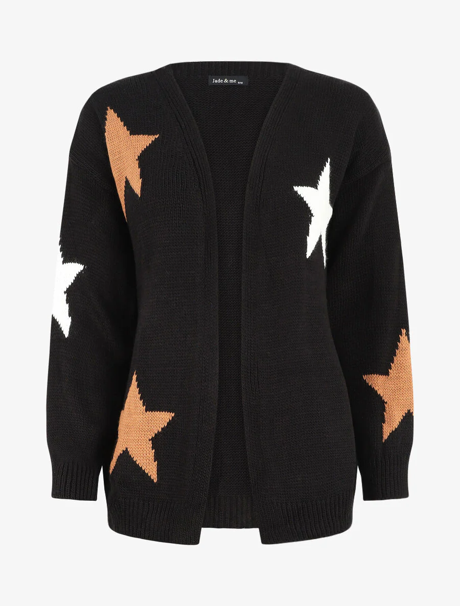 Gilet mi-long ouvert à imprimé étoiles - Noir