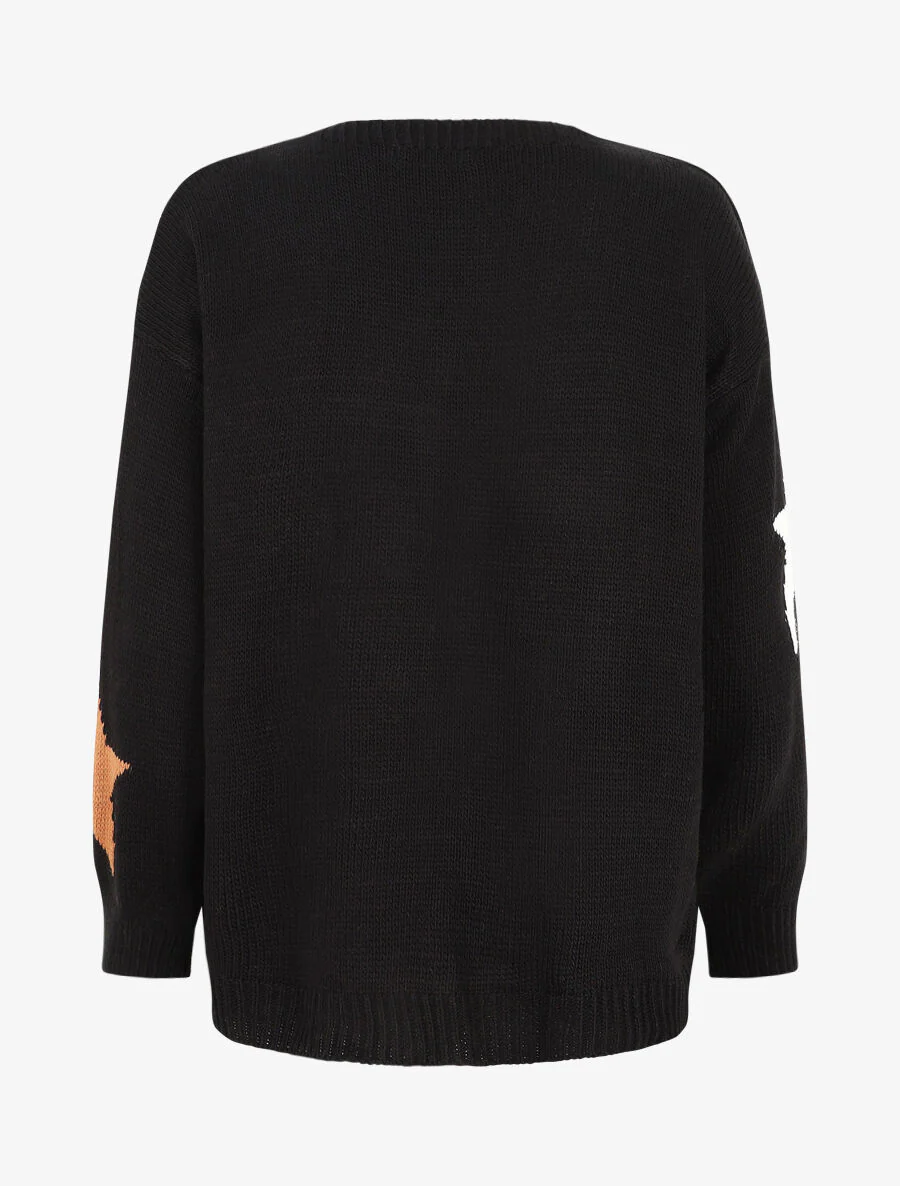 Gilet mi-long ouvert à imprimé étoiles - Noir - Image 2