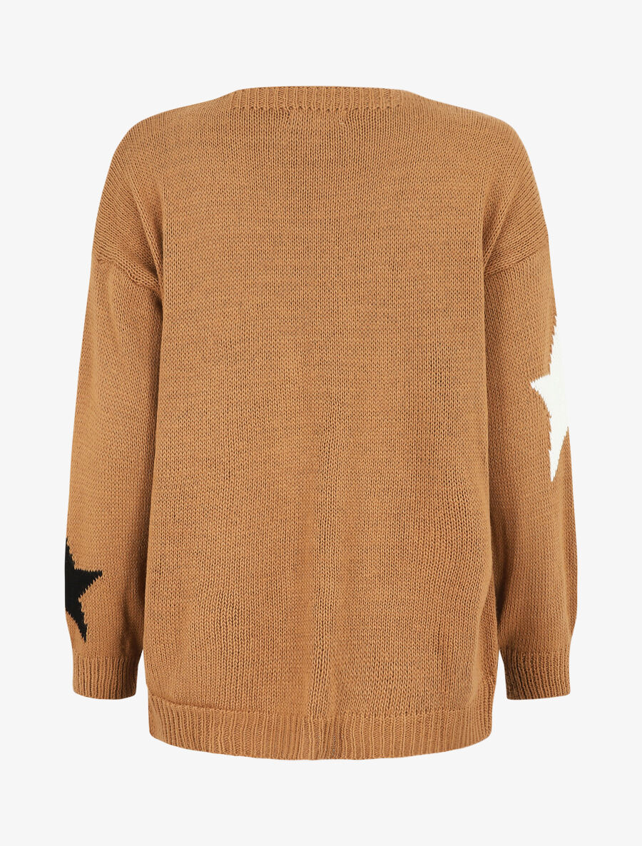 Gilet mi-long ouvert à imprimé étoiles - Camel - Image 2