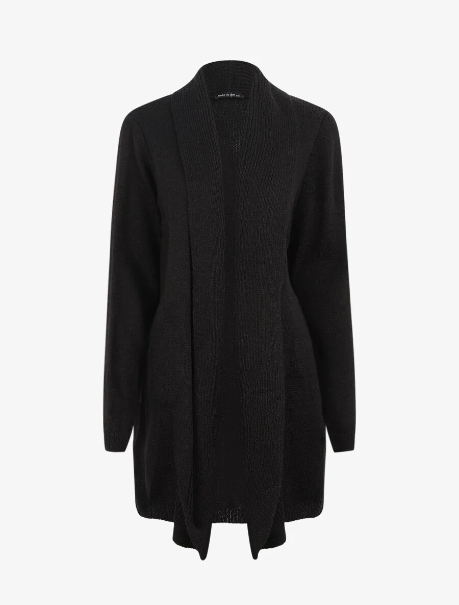 Gilet mi-long ouvert en maille - Noir