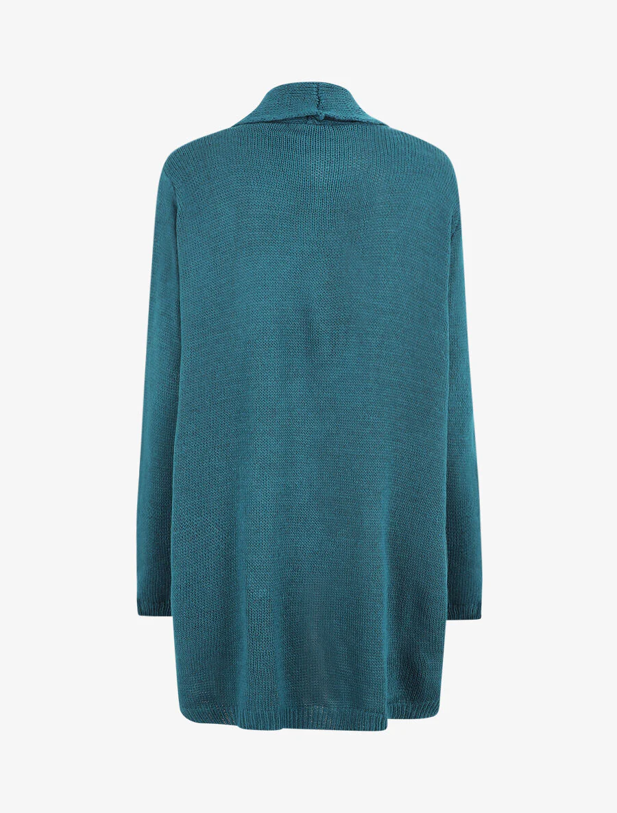 Gilet mi-long ouvert en maille - Bleu canard - Image 2
